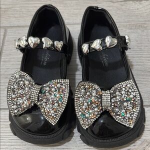 Black Kids Shoes with Silver Accents